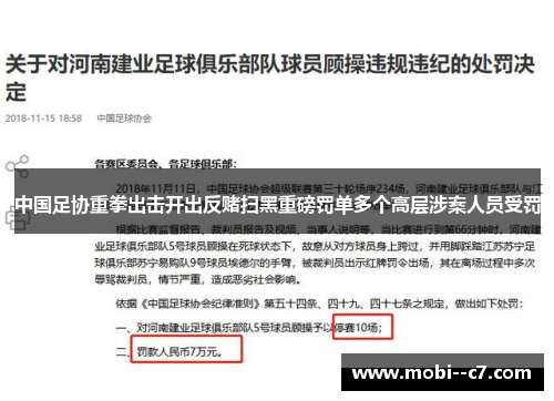 中国足协重拳出击开出反赌扫黑重磅罚单多个高层涉案人员受罚